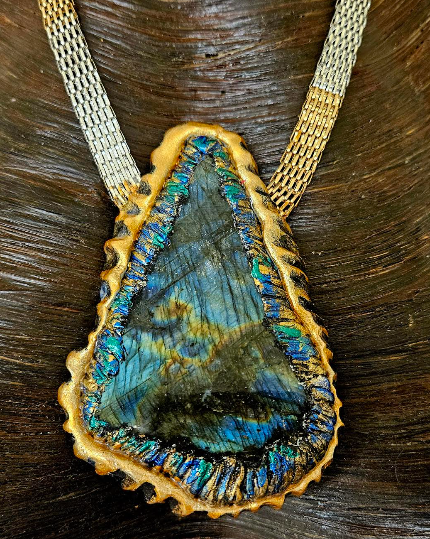 Hand-Sculpted Flashy Labradorite Unisex Pendant - Casual or Dress