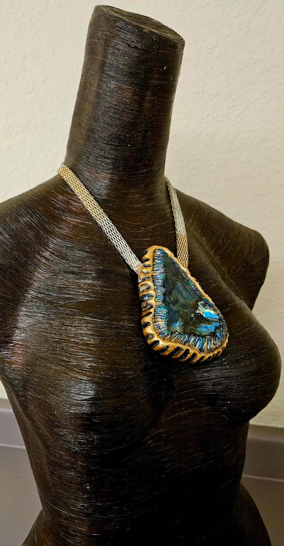 Hand-Sculpted Flashy Labradorite Unisex Pendant - Casual or Dress