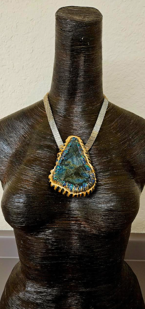 Hand-Sculpted Flashy Labradorite Unisex Pendant - Casual or Dress