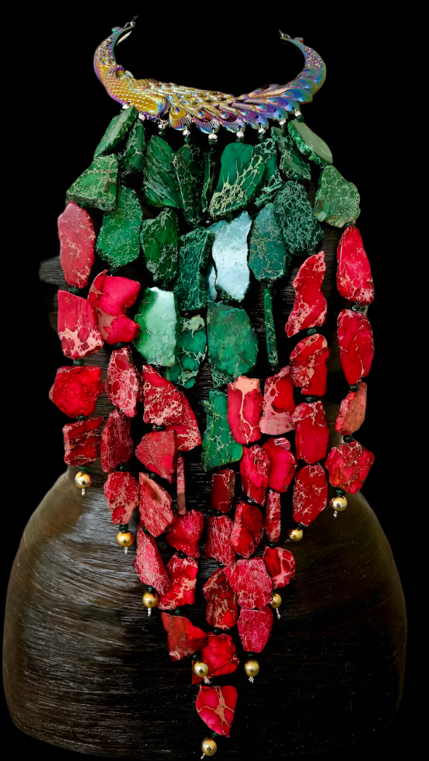 Red & Green Sediment Slab Waterfall Necklace - A-List Met Gala Events