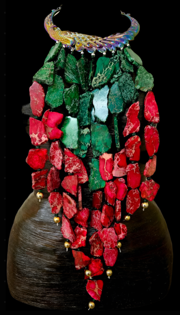 Red & Green Sediment Slab Waterfall Necklace - A-List Met Gala Events