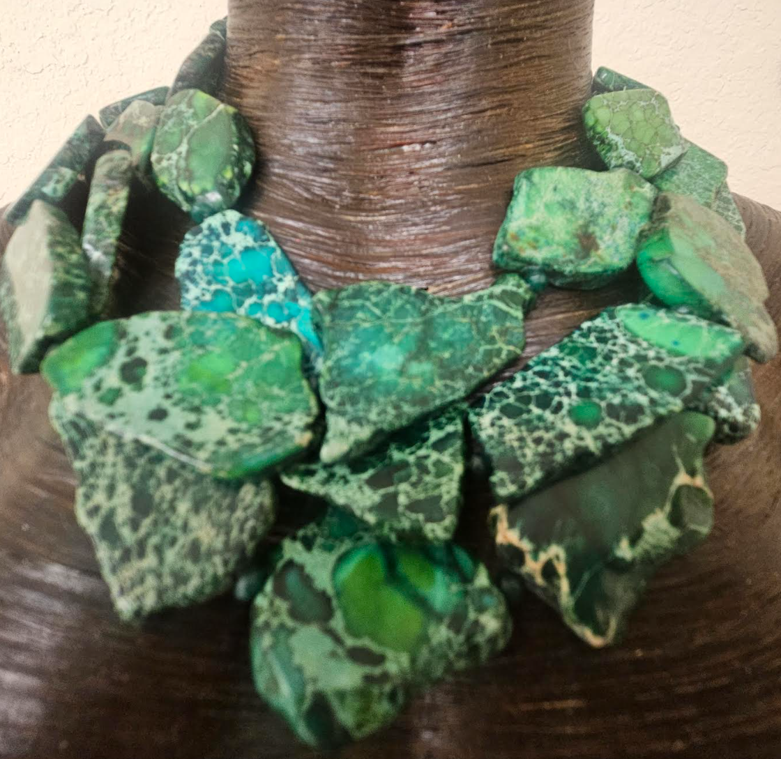 Green Sea Sediment Slab Multi Strand Business Venue Necklace - Redhead