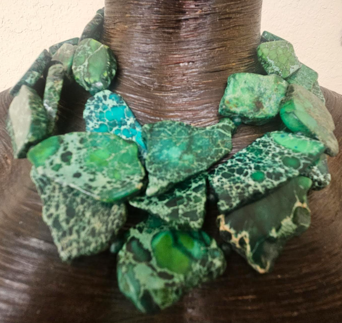Green Sea Sediment Slab Multi Strand Business Venue Necklace - Redhead