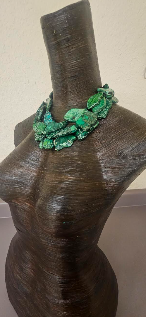Green Sea Sediment Slab Multi Strand Business Venue Necklace - Redhead
