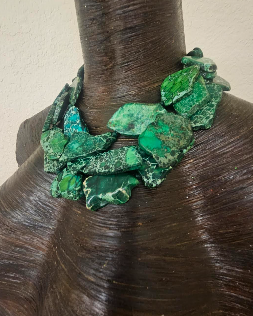 Green Sea Sediment Slab Multi Strand Business Venue Necklace - Redhead
