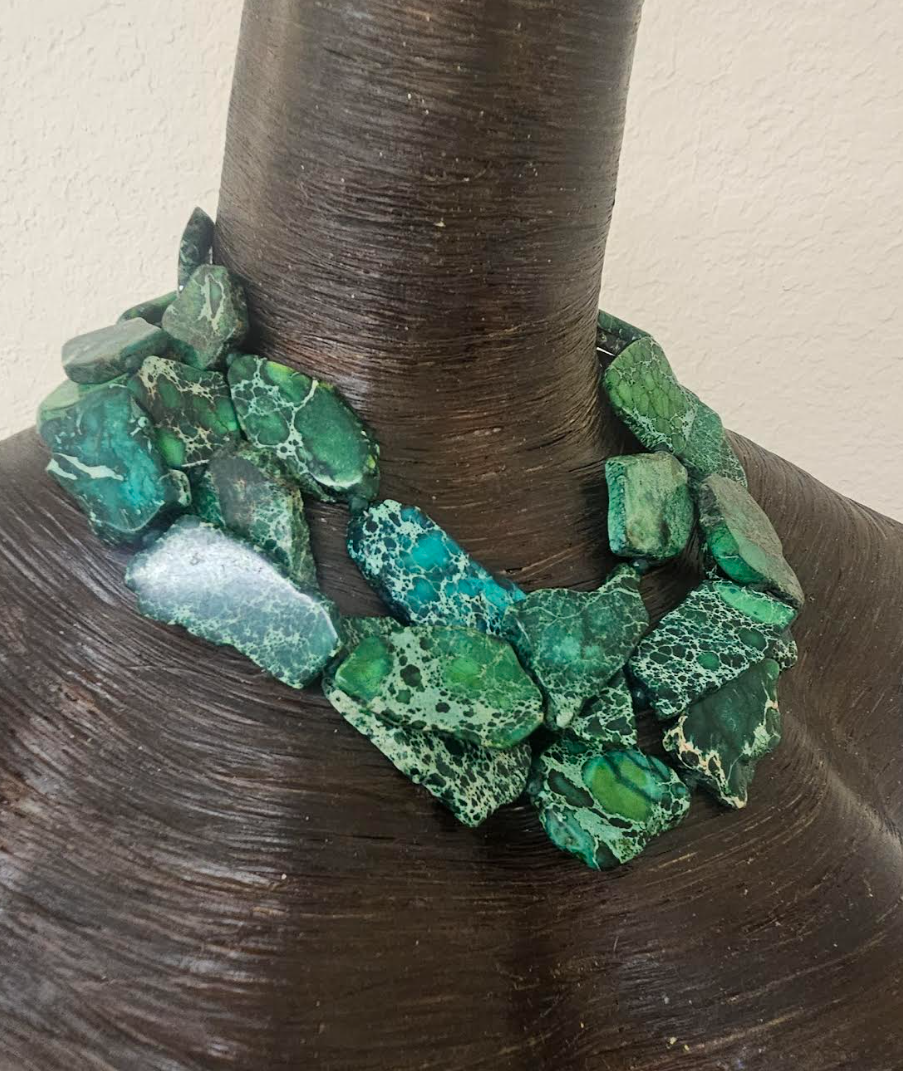 Green Sea Sediment Slab Multi Strand Business Venue Necklace - Redhead