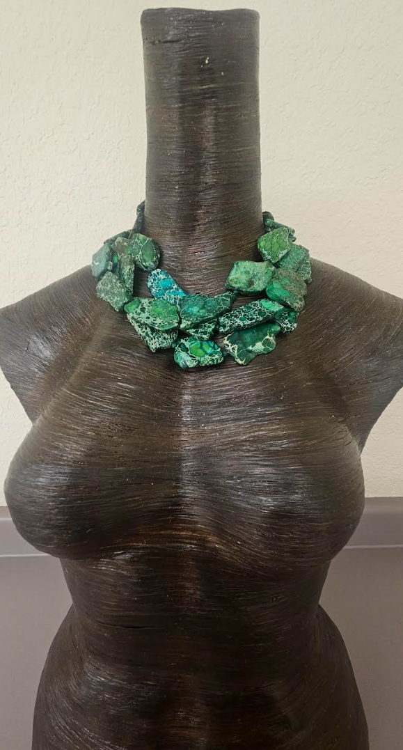 Green Sea Sediment Slab Multi Strand Business Venue Necklace - Redhead