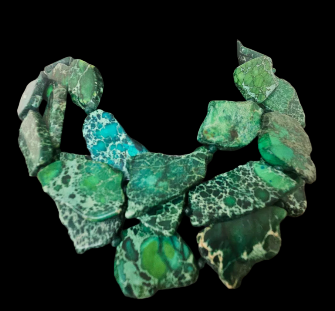 Green Sea Sediment Slab Multi Strand Business Venue Necklace - Redhead