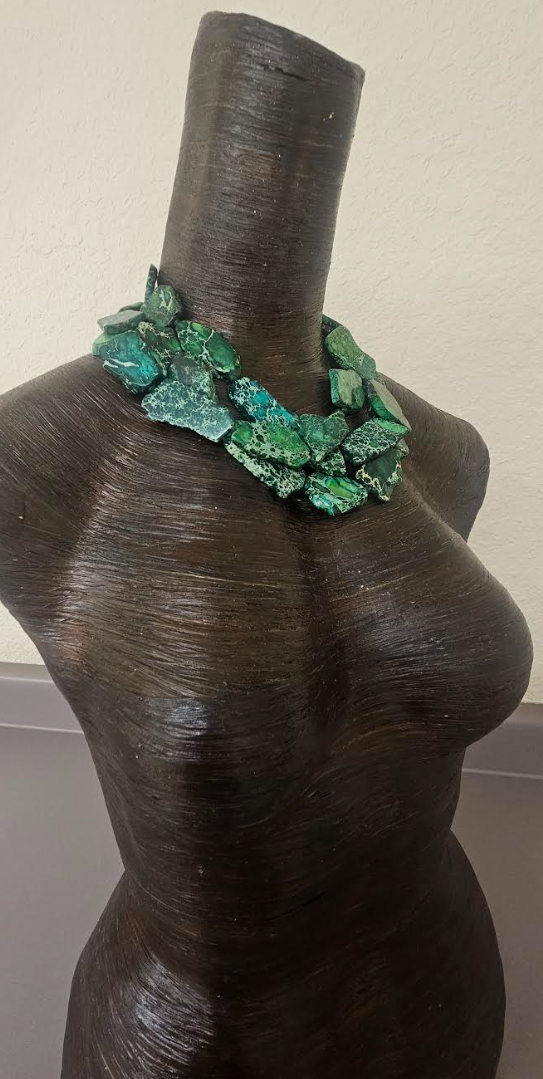 Green Sea Sediment Slab Multi Strand Business Venue Necklace - Redhead