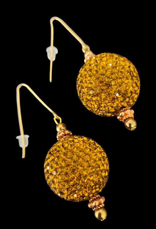 Copper Rhinestone Ball Pierced Earrings - Bling Bling Dangle Ear Candy