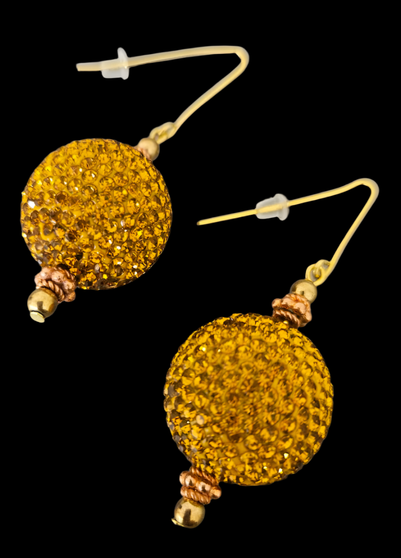 Copper Rhinestone Ball Pierced Earrings - Bling Bling Dangle Ear Candy