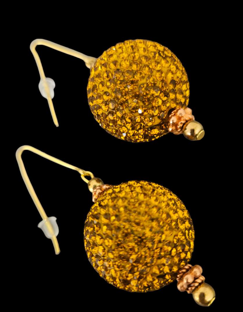 Copper Rhinestone Ball Pierced Earrings - Bling Bling Dangle Ear Candy