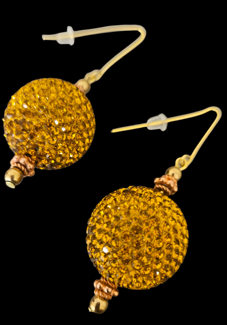Copper Rhinestone Ball Pierced Earrings - Bling Bling Dangle Ear Candy