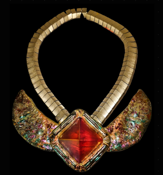 Egyptian Revival Red Aura Quartz Pyramid Necklace - Queen Cleopatra