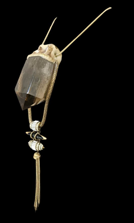 Earthy Lemurian Smoky Quartz Art Deco Revival Pendant - Modern Flapper