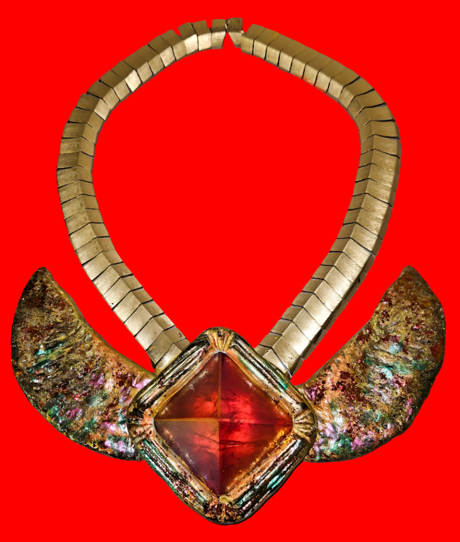 Egyptian Revival Red Aura Quartz Pyramid Necklace - Queen Cleopatra