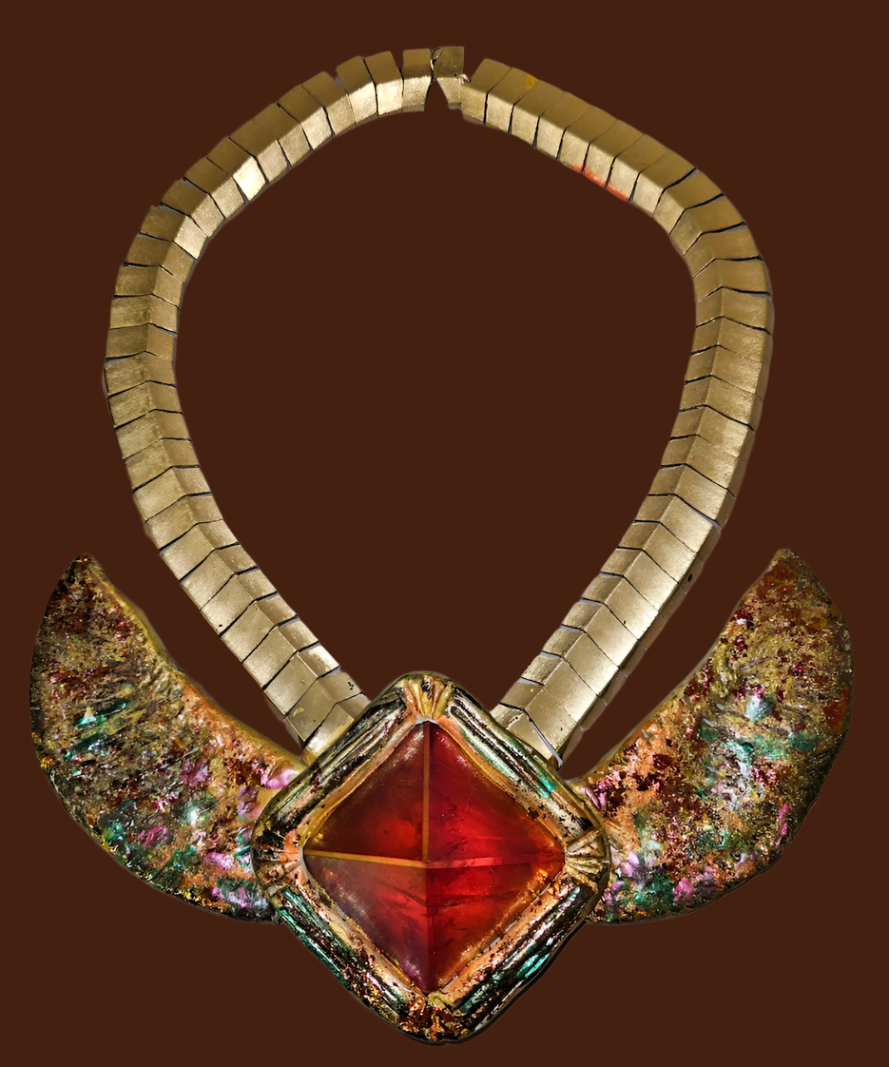 Egyptian Revival Red Aura Quartz Pyramid Necklace - Queen Cleopatra
