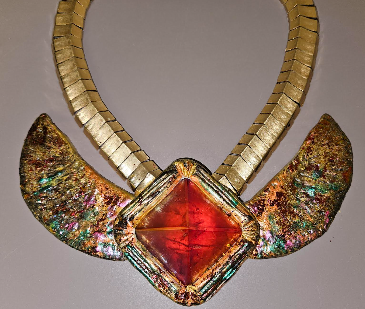 Egyptian Revival Red Aura Quartz Pyramid Necklace - Queen Cleopatra