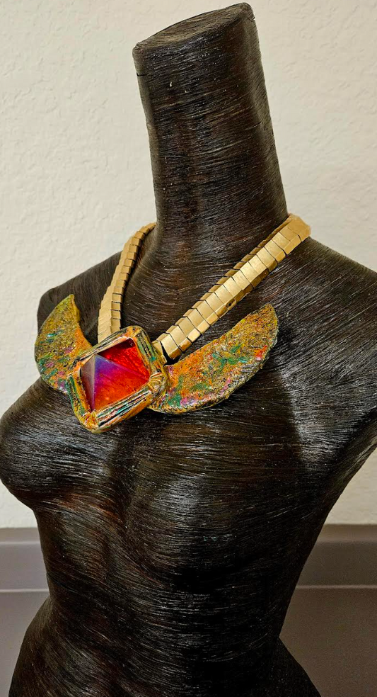 Egyptian Revival Red Aura Quartz Pyramid Necklace - Queen Cleopatra