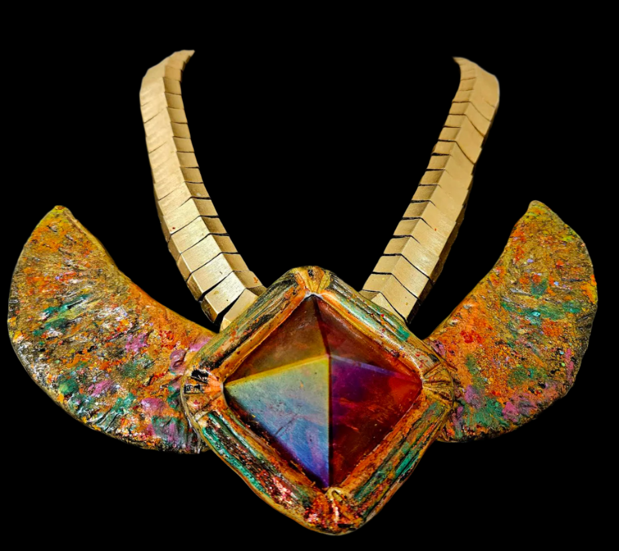 Egyptian Revival Red Aura Quartz Pyramid Necklace - Queen Cleopatra