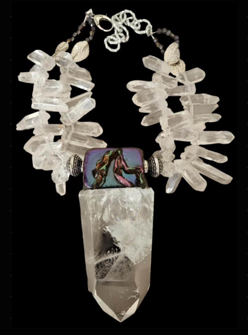 Sculpted High-End Phantom Quartz Pendant & Polished Branch Quartz Necklace