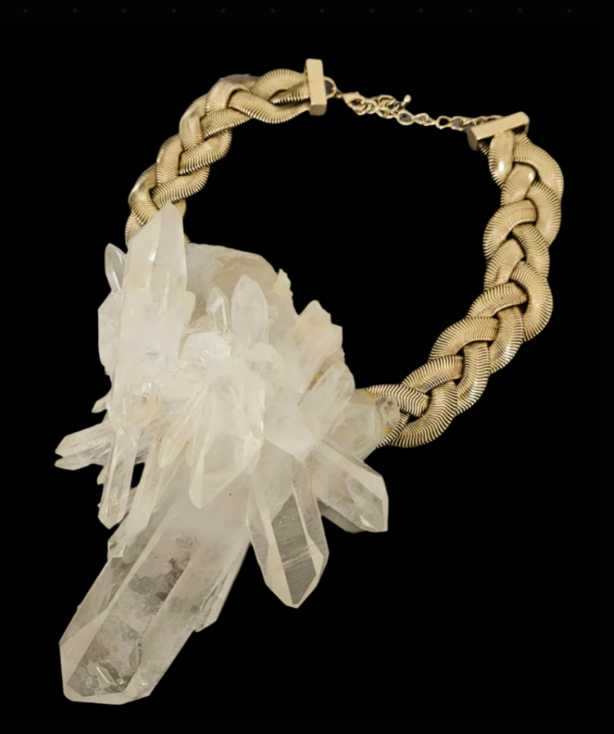 Rare High End Rough Quartz Pendant With Bold Vintage Chain