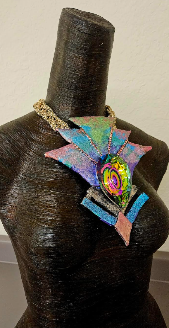 Rainbow Aurora Borealis Crystal Art Deco Sculpted Statement Pendant