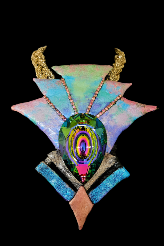 Rainbow Aurora Borealis Crystal Art Deco Sculpted Statement Pendant