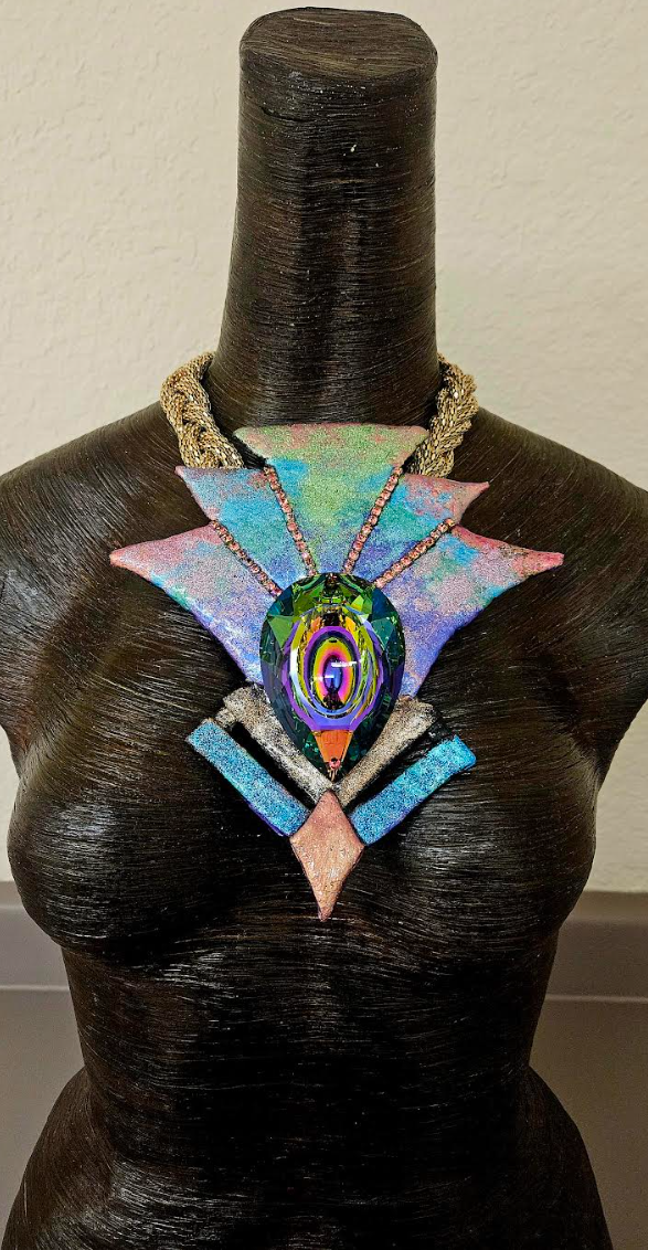 Rainbow Aurora Borealis Crystal Art Deco Sculpted Statement Pendant