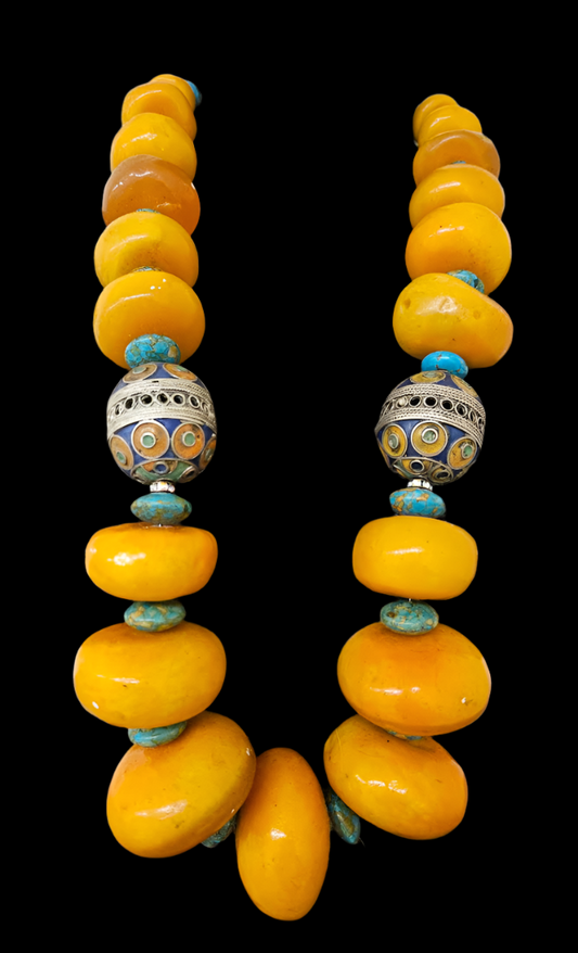 Oversized Moroccan Resin & Berber Egg Tribal Necklace