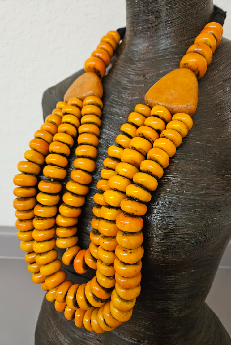 Triple Strand Moroccan Resin Tribal Beaded Chest Piece - African