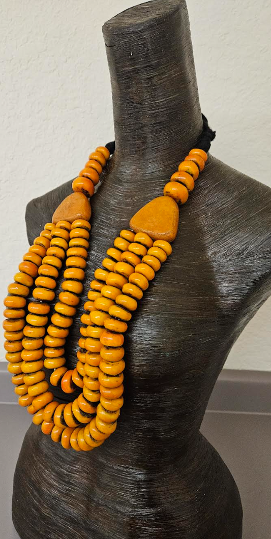Triple Strand Moroccan Resin Tribal Beaded Chest Piece - African