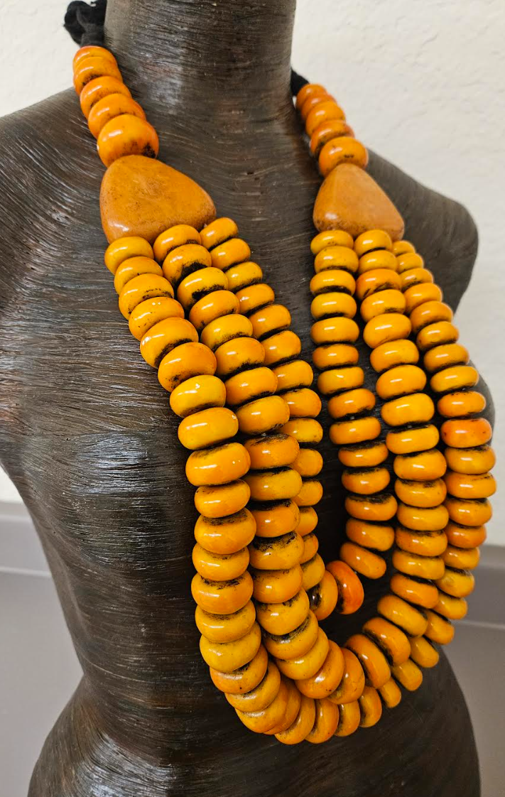 Triple Strand Moroccan Resin Tribal Beaded Chest Piece - African
