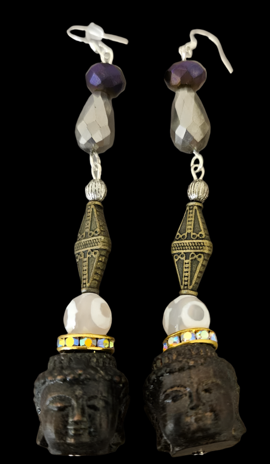 Earth Tone Buddha Beaded Shoulder Duster Pierced Earrings - Ear Candy