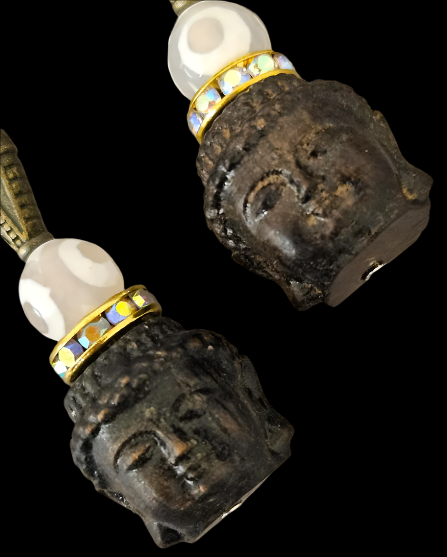 Earth Tone Buddha Beaded Shoulder Duster Pierced Earrings - Ear Candy