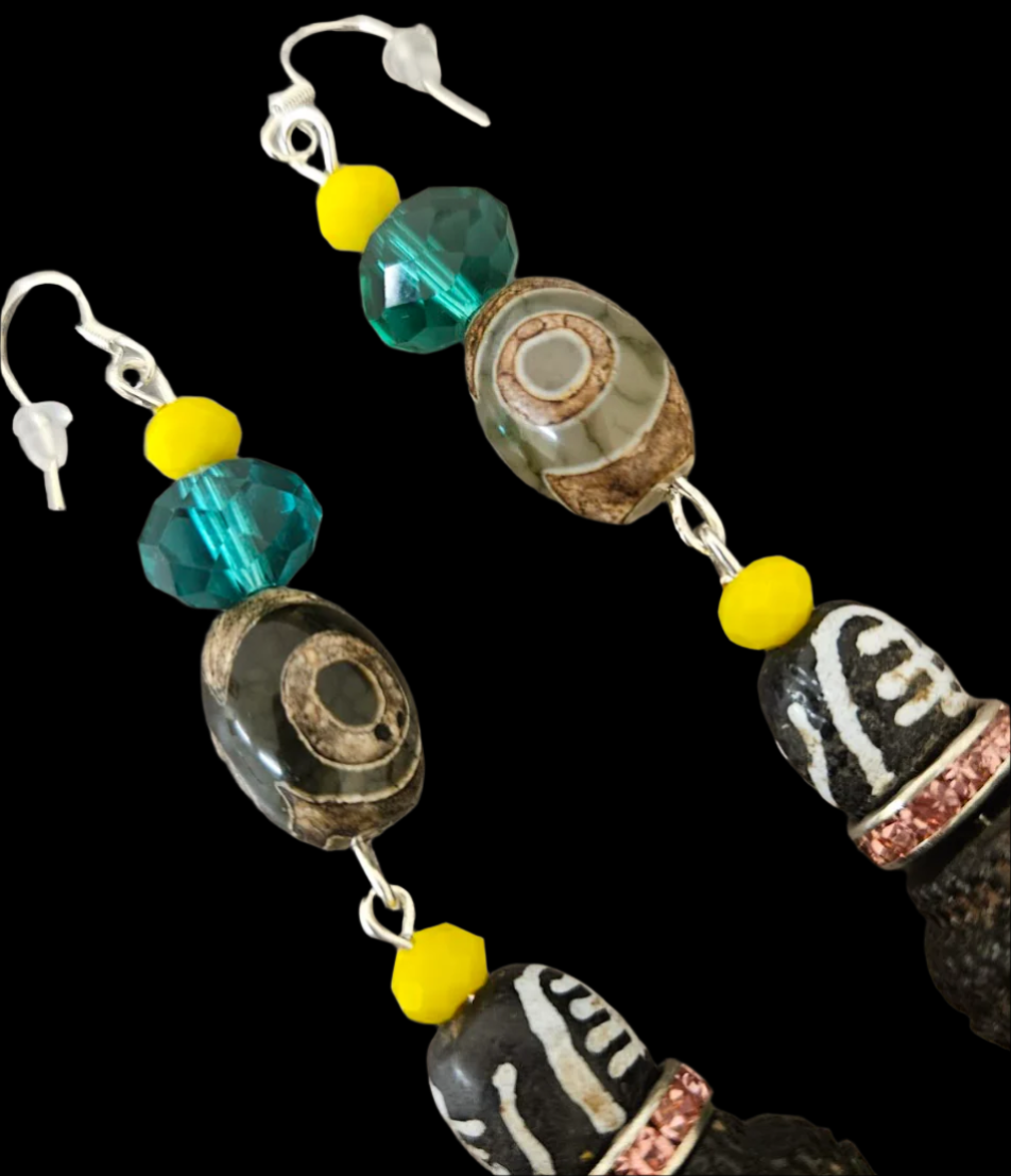 Agarwood Buddha Head Shoulder Duster Pierced Dangle Earrings - Exotic