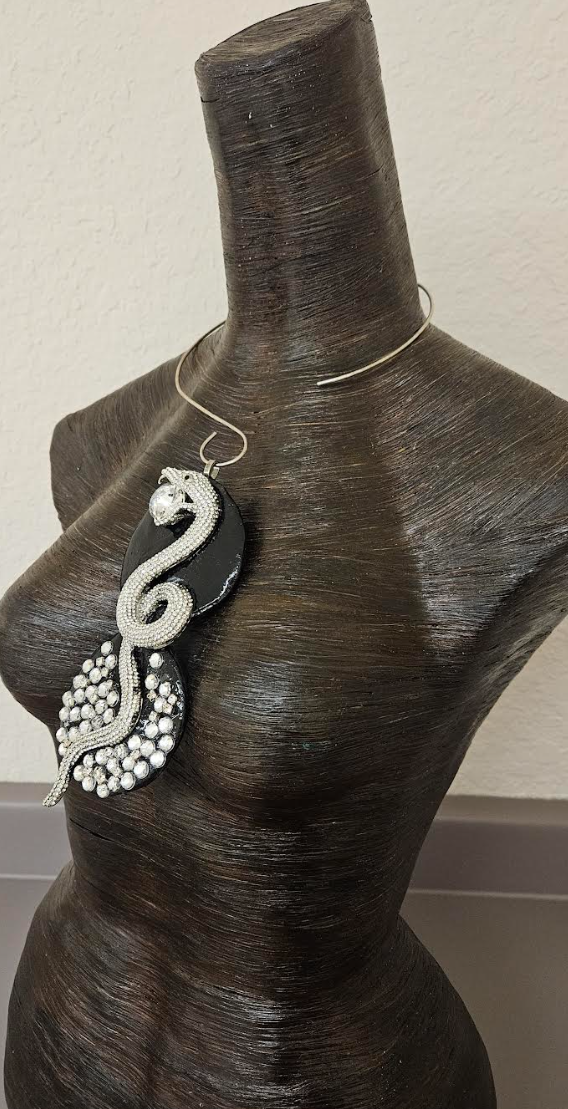 Sculpted Rhinestone & Crystal Snake Gemstone Pendant with Torc Collar
