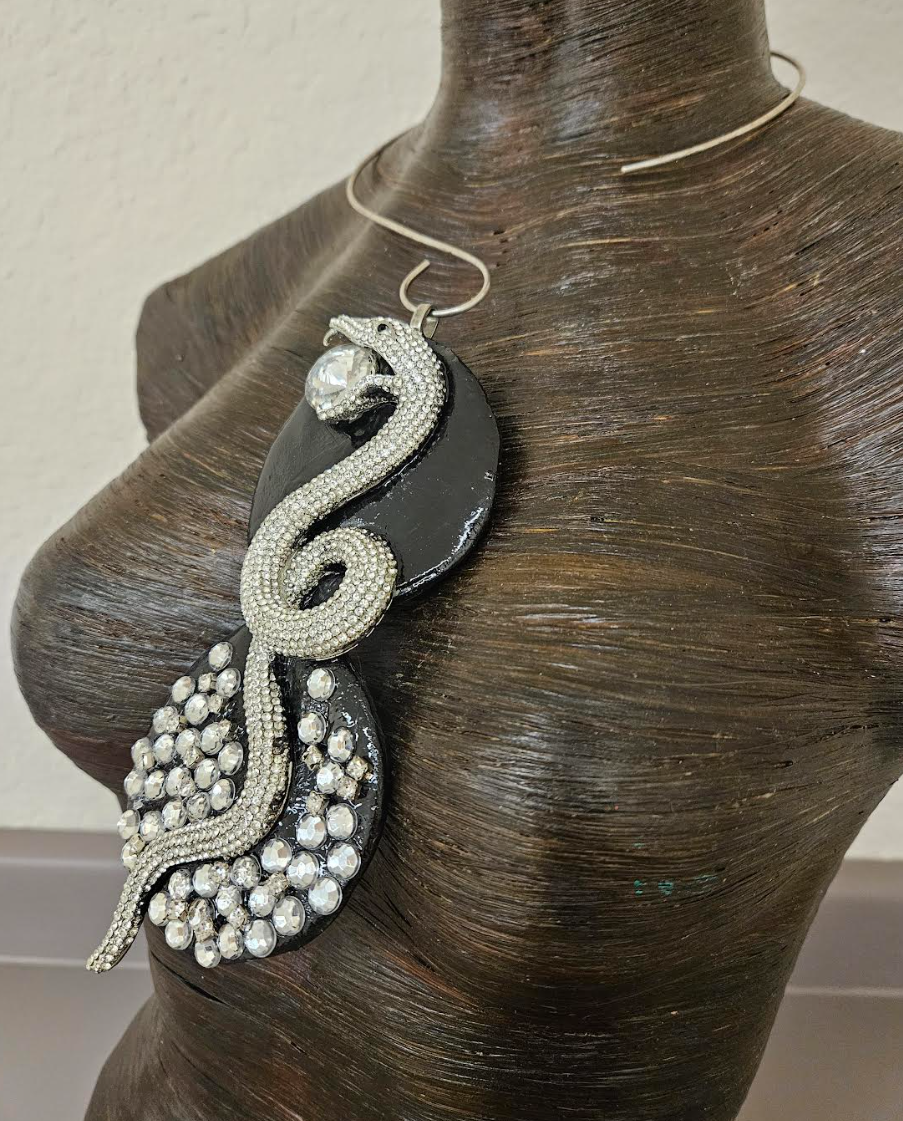 Sculpted Rhinestone & Crystal Snake Gemstone Pendant with Torc Collar