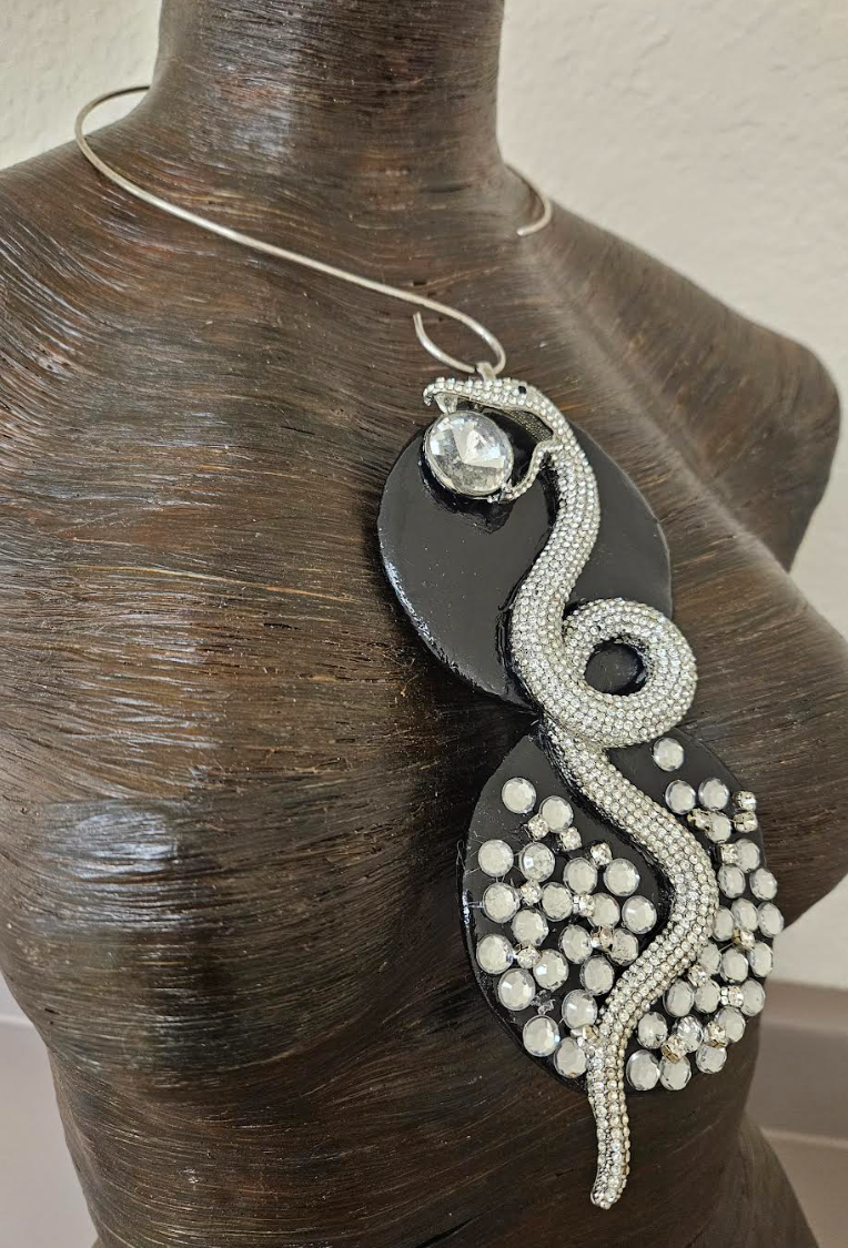 Sculpted Rhinestone & Crystal Snake Gemstone Pendant with Torc Collar