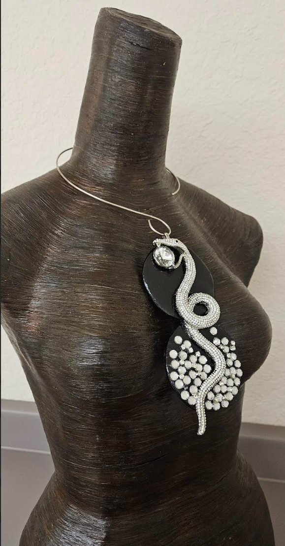 Sculpted Rhinestone & Crystal Snake Gemstone Pendant with Torc Collar