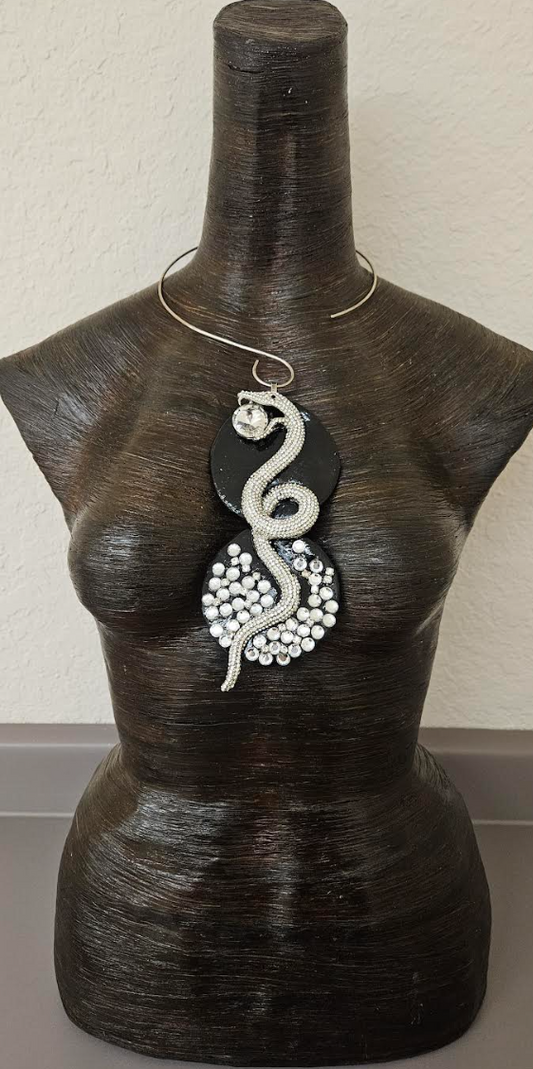 Sculpted Rhinestone & Crystal Snake Gemstone Pendant with Torc Collar