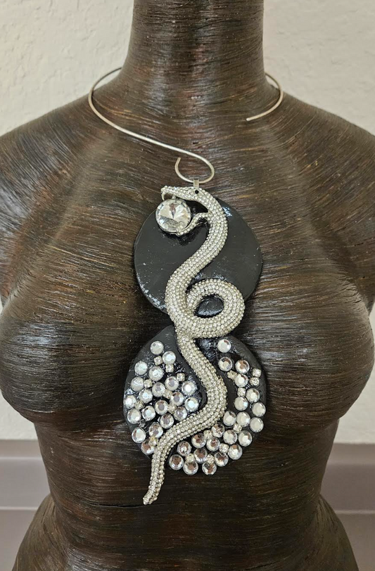 Sculpted Rhinestone & Crystal Snake Gemstone Pendant with Torc Collar