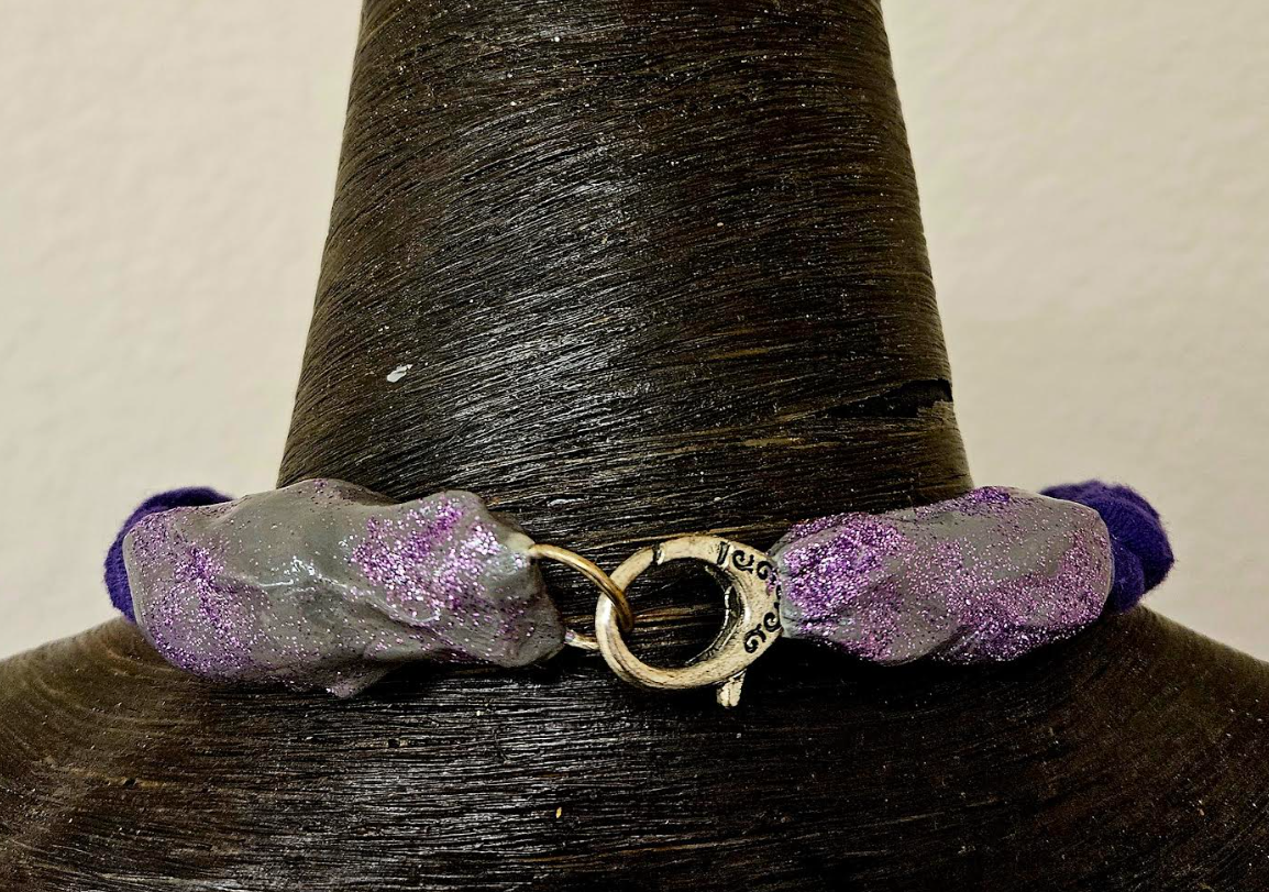 Agate & Amethyst Sculpted Tower Gemstone Pendant With a Purple Rope