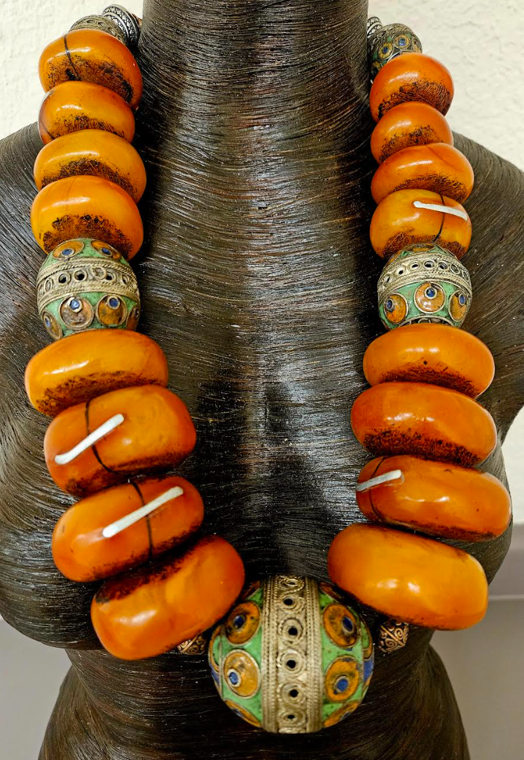 Faux Amber & Berber Egg Beaded Ethnic Luxury Statement Necklace - Diva