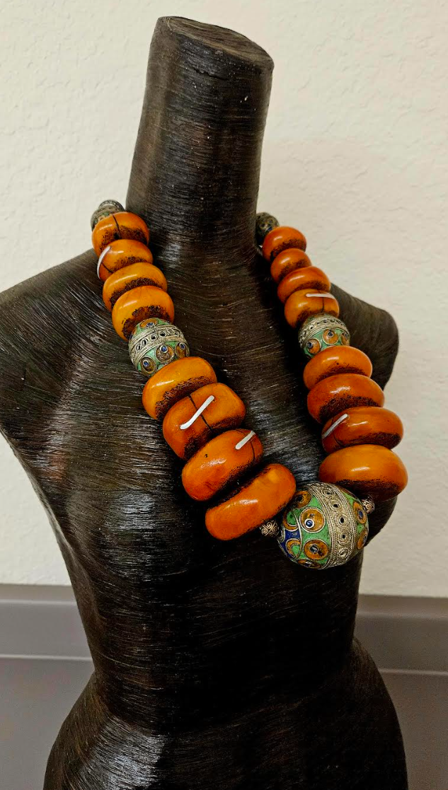 Faux Amber & Berber Egg Beaded Ethnic Luxury Statement Necklace - Diva