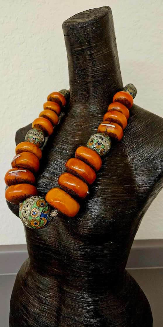Faux Amber & Berber Egg Beaded Ethnic Luxury Statement Necklace - Diva