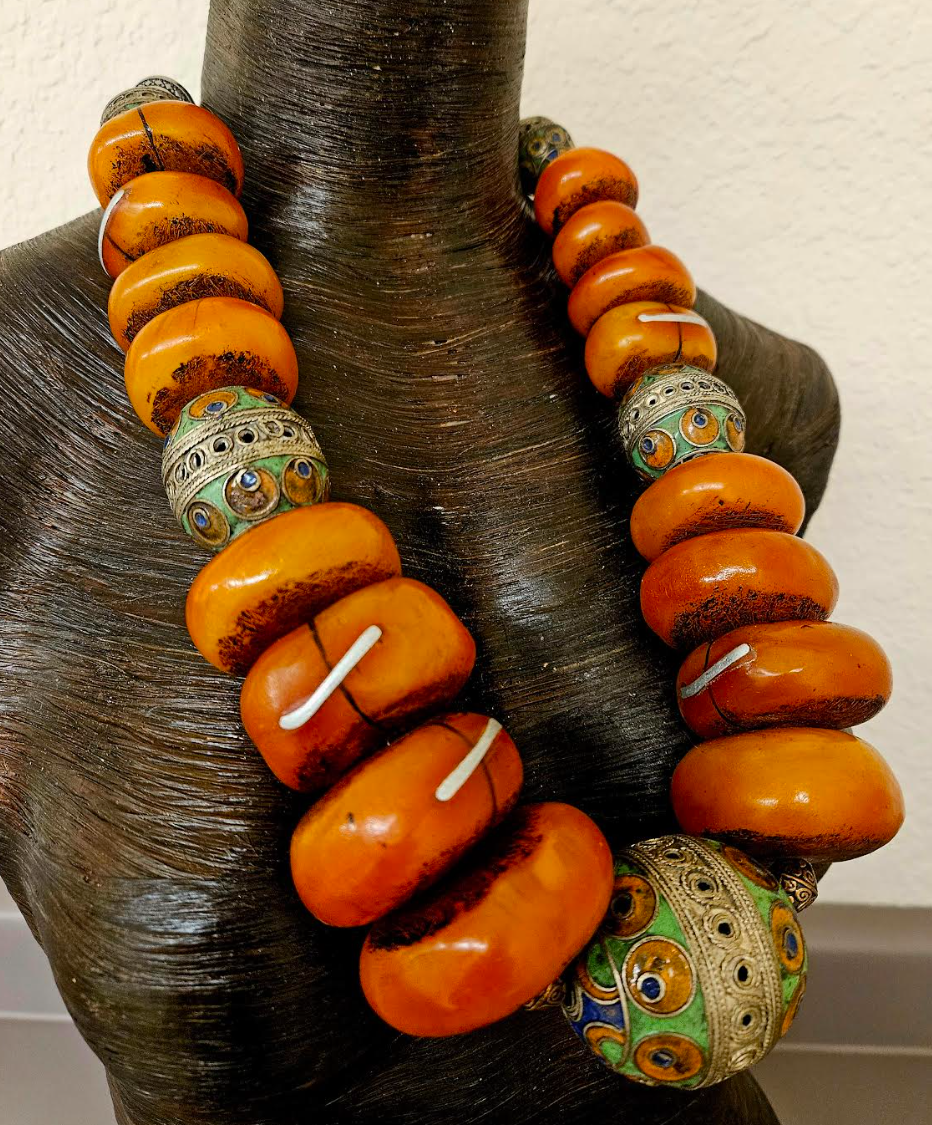 Faux Amber & Berber Egg Beaded Ethnic Luxury Statement Necklace - Diva