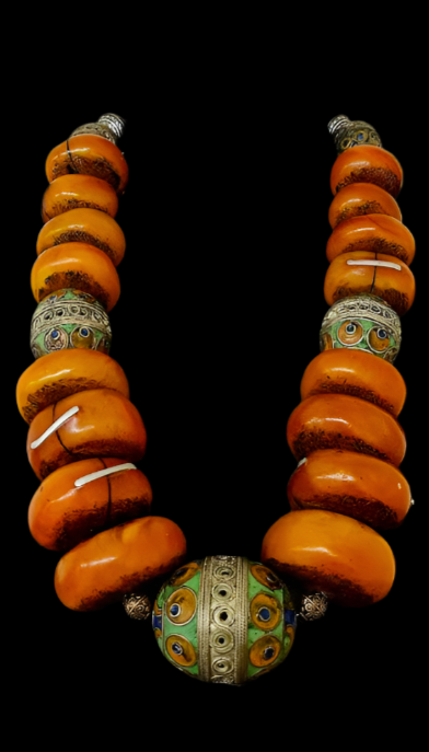 Faux Amber & Berber Egg Beaded Ethnic Luxury Statement Necklace - Diva