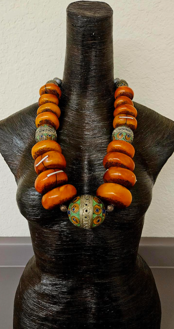 Faux Amber & Berber Egg Beaded Ethnic Luxury Statement Necklace - Diva