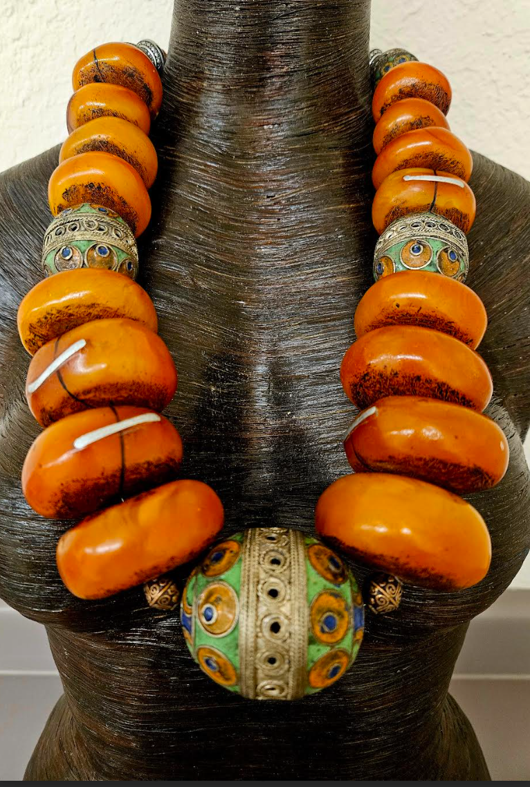 Faux Amber & Berber Egg Beaded Ethnic Luxury Statement Necklace - Diva